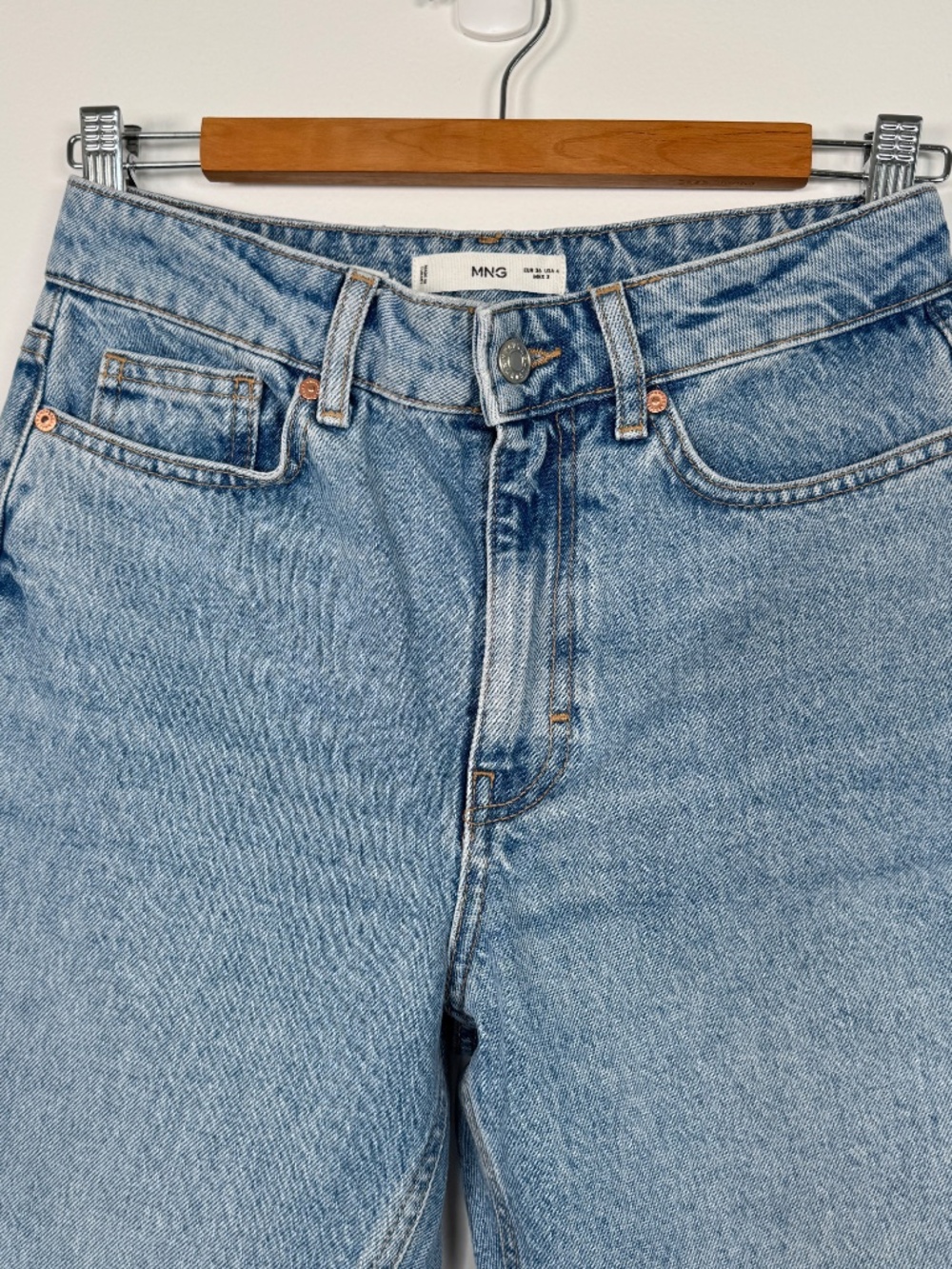 Mango MNG Irene High Rise Straight Ankle Jeans Womens Size 4 Medium Blue Raw Hem - Picture 4 of 15